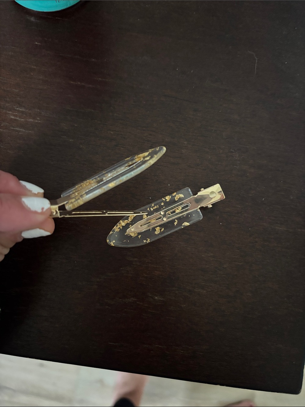 Gold Flake Clear Resin Hair Clips - Set of 2